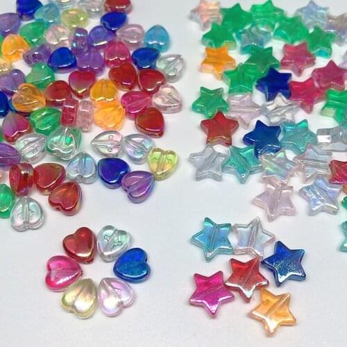 100pcs/bag AB Colorful Heart/Star Loose Beads Clear Transparent Spacer Beads For Bracelet Jewelry Making Accessories