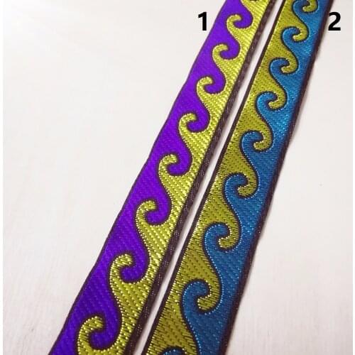 2cm 21mm 7/8' Purple Blue Yellow Sea Wave Ethnic Trim Diy Lace Bedding Costume Curtain Laciness National Jacquard Ribbon Webbing