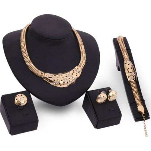 African Beads Jewelry Set Real Hotsale Vintage Style Rose Gold-color Austrian Crystal Necklace Rhinestone Earrings Wedding