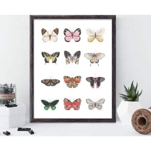 Watercolor Butterfly Print Papillon Butterfly Nature Poster Home Room Decor , Minimalist Art Canvas Painting Picture Wall Decor