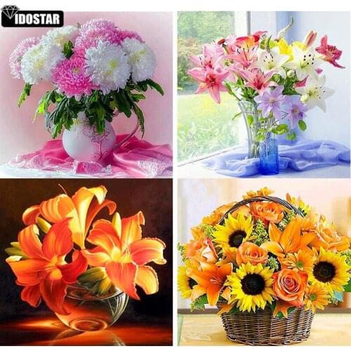 IOOSTAR Full Square/Round Drill 5D DIY Diamond Painting "Colored flowers" 3D Embroidery Cross Stitch 5D Home Decor Gift