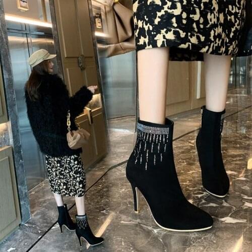 2021 Plus Size 32-48 Women Crystal Sock Boots 10cm High Heels Stiletto Heels Purple Yellow Neon Green Ankle Booties Peach Shoes