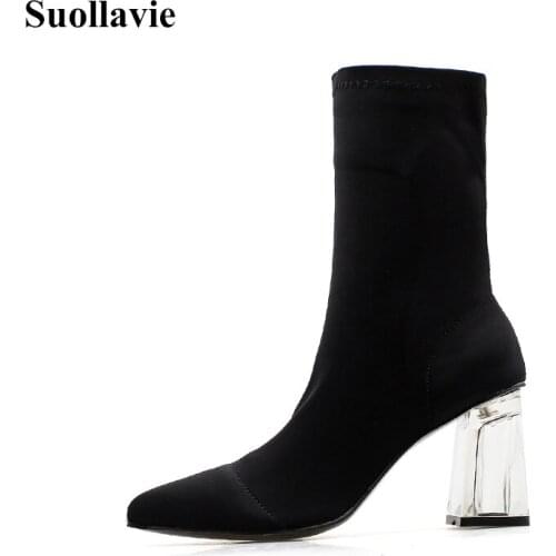 Sexy Sock Boots Knitting Stretch Boots High Heels For Women Fashion Shoes 2020 Spring Autumn Ankle Boots Booties Female