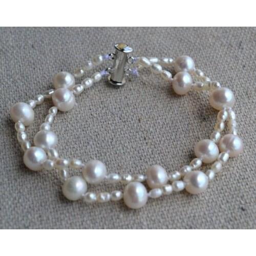 New Arrival Pearl Bracelet 3-8mm 2 Rows White Color Genuine Freshwater Pearl Bracelet Handmade Fashion Jewelry Women Gift