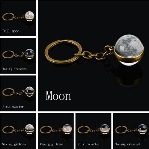 Moon Phase Image Keychain Planet Nebula Space Keyrings Galaxy Universe Moon Earth Sun Mars Solar System Double Sided Glass Ball