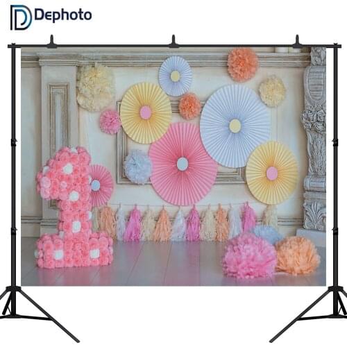 DePhoto Balloons Flowers Baby 1st Birthday Scene Photography Background vinyl party Photographic Photo Backdrop Studio