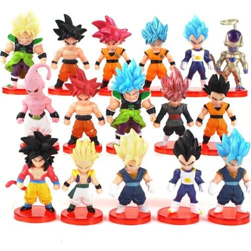 6-8cm 16pcs/Lot Dragon Ball Z Son Goku Vegeta Super Saiyan Brolly Frieza Majin Buu PVC Action Figure Toys Model Doll