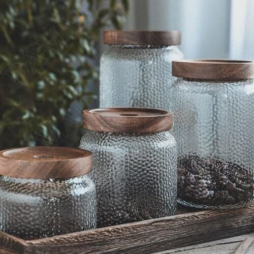 European Glass Storage Jar with Lid Relief Decorative Seal Kitchen Cereal Dispenser Home Coffee Table Desktop Tea Organizer