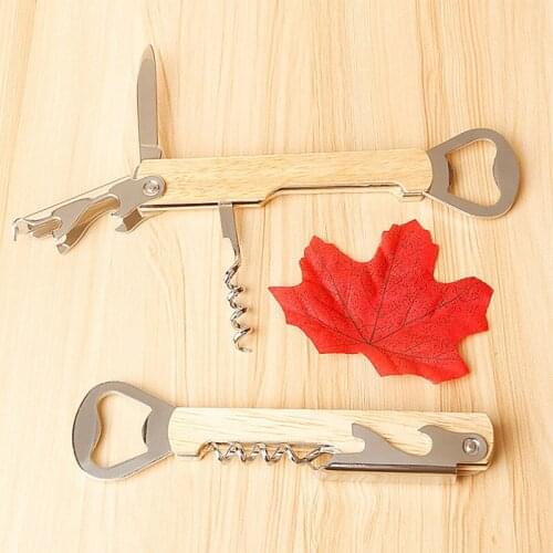 10PCS Custom Made Creative Gift Portable Wine Knife Stainless Steel Multi-function Corkscrew Wine Knife With Wooden Handle