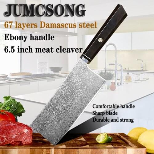 JUMCSONG New 6.5 inch Damascus VG10 steel ebony handle meat cleaver for cutting vegetables and meat Chef EDC tool kitchen knife