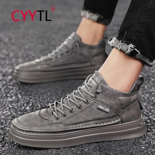 CYYTL Leather Mens Casual Walking Shoes Mid Top Non Slip Skateboard Fashion Workout Comfortable Sneakers Sports Tennis for Boys
