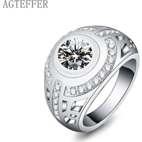 AGTEFFER 925 Sterling Silver Crystal AAA Zircon Classic Ring For Women Fashion Wedding Engagement Party Gift Charm Jewelry