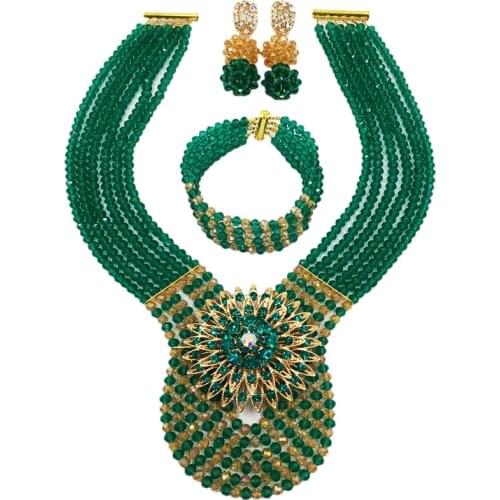 Army Green and Champagne Gold AB Nigerian Wedding African Beads Jewelry Set Crystal Jewelry Sets