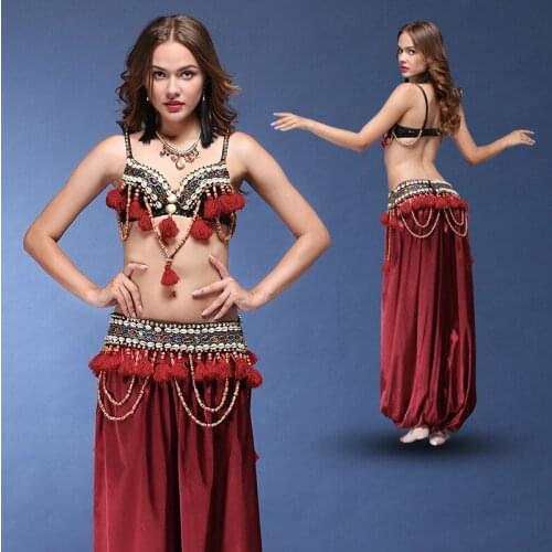 Girls Belly Dance Costumes 3pcs Belly Dancing Suit Girls Belly Dance Performance Wear 3pcs Tribal Belly Dance Costume D-0332