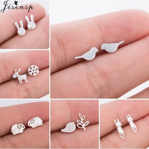 Mini Sillver Color Animal Earings Women Jewelry Lovely Rabbit Birds Deer Stud Earrings for Girls Snowflake Christmas Pendientes