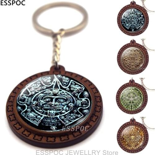 Fashion Accessories Aztec Jewelry Aztec Calendar Mexican Key Chain Engraved Wooden Keychain Keyring Mayan Calendar Pendant
