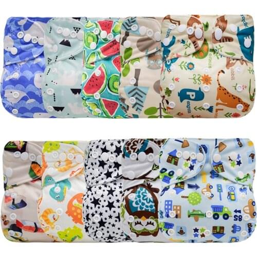 [Mumsbest] 10PCS/Pack Adjustable Waterproof Diapers Reusable Baby Panties Pocket Printed Washable Nappy Cover Sent Random Color
