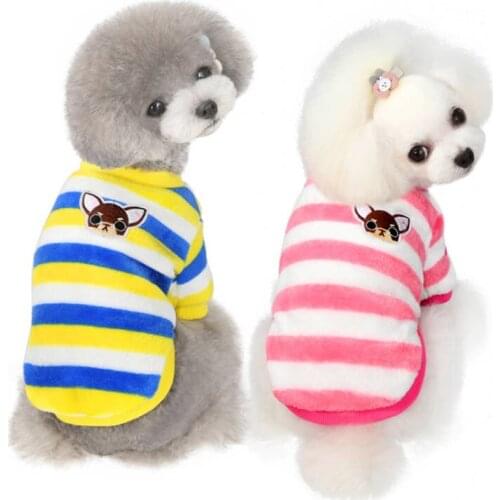 Soft Warm Fleece Pet Clothes Cute Stripe Coat Small Medium Dog Cat Shirt Jacket Teddy French Bulldog Chihuahua Winter Outfit