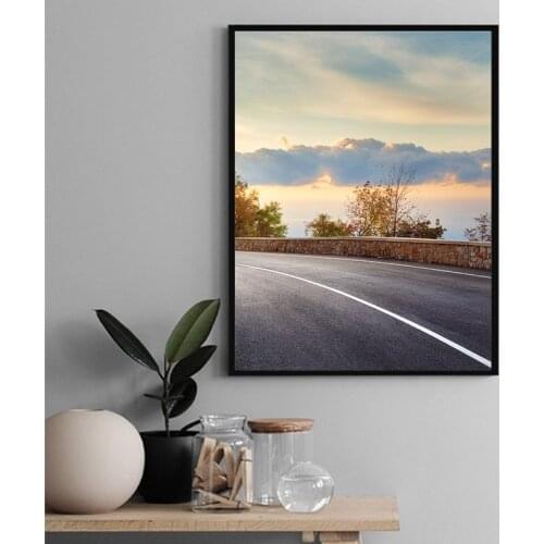 Sunset Road Landscape Canvas Wall Painting Scandinavian Nordic Style Art Poster Decorative Print Picture Living Room Home Decor