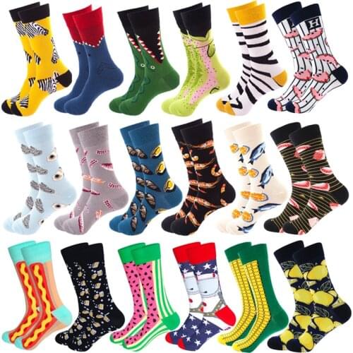 Men/Women Cotton Happy Socks Print Cartoon Animal Skateboard Socks Zebra Crocodile Harajuku Casual Autumn Winter Socks Funny