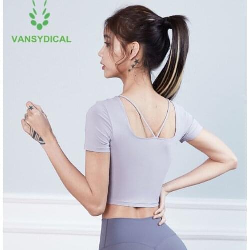 New Women Cross Open Back Gym Yoga Shirts Sexy Slim Sports Crop Top Summer Fitness Running Workout Short Sleeve Sportswear