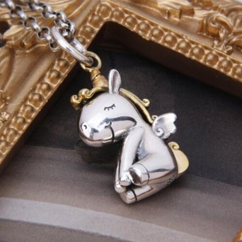 New Retro Style Silver Necklace Cute Unicorn Pendant Necklace Fashion Mens and Womens Bicycle Jewelry