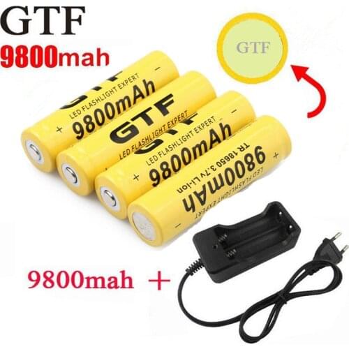 100% New 18650 Battery 3.7v 9800mAh Rechargeable Lion Battery Accumulator for Led Troch Flashlight with 18650 Charger EU/US plug