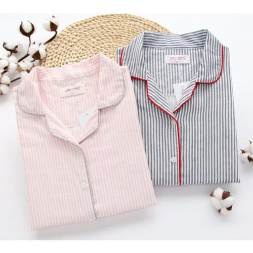 Sleepwear Womens Cotton Home Suit Pajamas Winter Long Sleeve Stripe Pyjama Female Casual Lounge Set Dropshipping