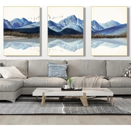 Landscape and Snow Mountain Picture Frame and Poster Art Abstract Natural Nordic Wall Image Living Room Decoration Painting