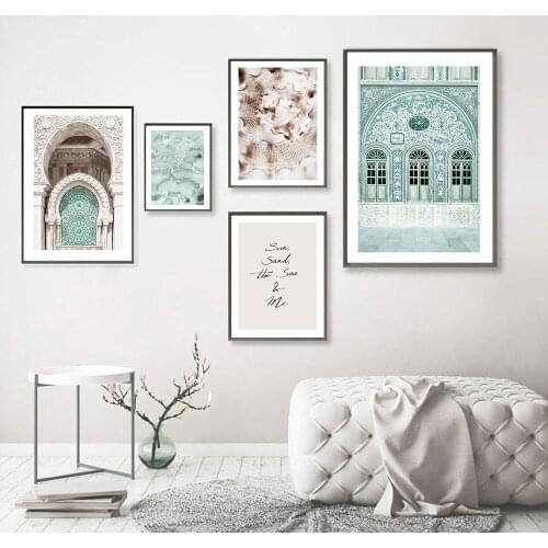 Sea Turtle Beach Poster Nordic Print Green Morocoo Door Style Canvas Art Painting Abstract Face Picture Home Wall Decoration