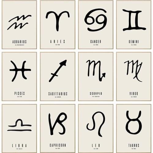 Twelve Constellations Nursery Wall Art Canvas Posters Astrology Sign Prints Painting Retro Abstract Pattern Decoration Pictures