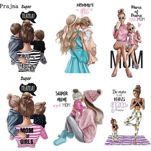 Prajna Mom Girls Patches For Clothing Thermal Stickers On Clothes DIY Heat Transfer Women Kids Baby Patches Iron On Transfer DIY