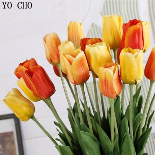 High-grade Dropshipping 10pcs/lot Tulip Fabric Flowers Artificial Silk Tulip Fabric Flowers for Wedding Home Store Decoration