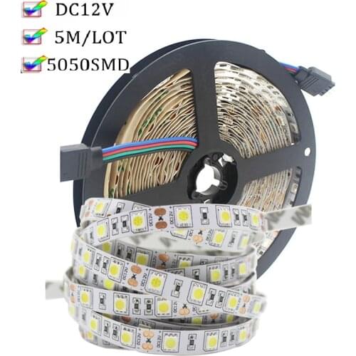 RGB LED Strip Light 5050 2835 DC12V Neon Ribbon Waterproof Flexible LED Diode Tape 60LEDs/m 5M 12V LED Strip for Home Decoration