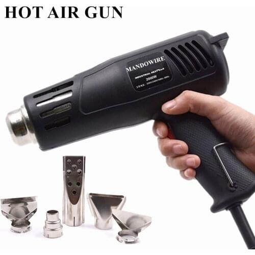 Heat Gun Power 2000W with Hot Air Gun 500 °C, Overload Protection with 4 Metal Nozzle Shrink Wrapping/Tubing, Paint Removal