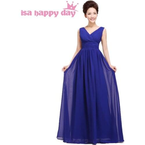Formal bridesmaid royal blue dresses long floor length bridemaids v neck red chiffon dress plus size new fashion 2020 H1180