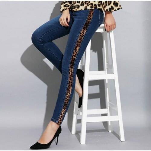 Woman High Waist Push Up Leopard Print Jeans With Belt Denim Skinny Jeans With Stripes Femme Women Pants Womens Trousers