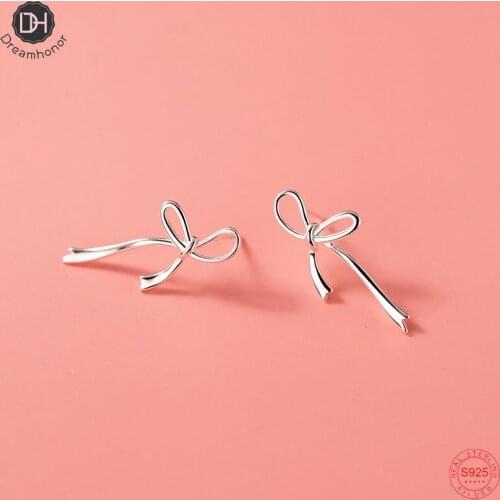 Dreamhonor Fast Shipping 925 Sterling Silver Hollow Bowknot Stud Earrings For Women Ear Jewelry