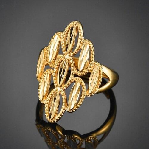Gold Color Metal Engraved Oval Shape Connected Rock Opening Index Finger Accessories Adjustable Ring for Women Jewelry Gift