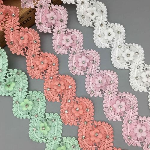 1 yard 6CM Colorful Centipedes Pearl Rhinestones Lace Trim Ribbon Fabric Embroidered Applique Patchwork DIY Wedding Sewing Craft