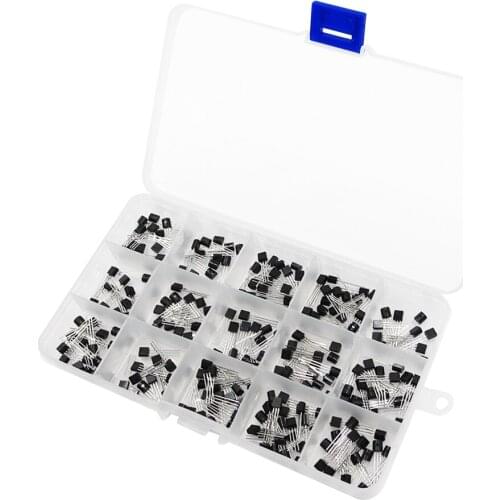 15Value TO-92 Transistor Assorted Kit 2N2222 S9012 S9013 S9014 S8050 S8550 2N3904 2N3906 2N5401 2N5551 A42 A92 A1015 C1815 13001