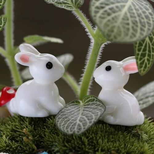 2pcs Lovely Miniature Mini Resin Rabbit Garden Fairy Ornament Flower Plant Pot Home Figurine Animal Decor