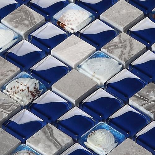 8 mm Gery Wooden Marble Stone Sea Shell Blue yellow Crystal Glass mosaic kitchen backsplash bathroom shower pool wall tile