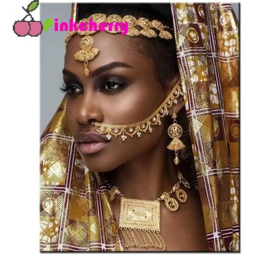 Diamond Embroidery Abstract Gold Crown Black African Woman Diamond Painting full Cross Stitch Mosaic rhinestone Home Decor k802