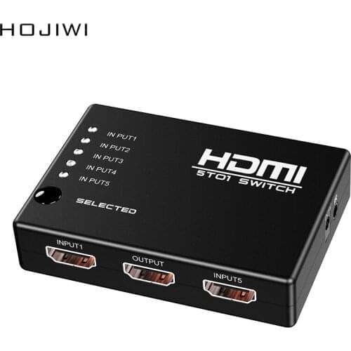 HOJIWI 5 In 1 Out 5 Port HDMI Switch 3D 1080p 4k Splitter Hub with IR Remote Controller for HDTV DVD BOX HDMI Switcher AC03