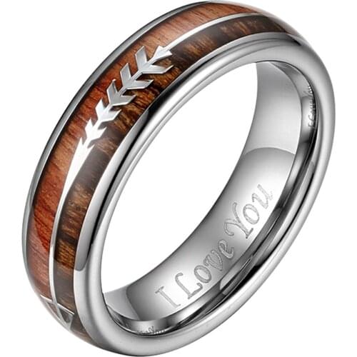 BONISKISS 8mm Mens Tungsten Carbide Rings Womens Wedding Bands Wood Arrow Inlay Domed Polished Shiny Comfort Fit Size 5 to 17