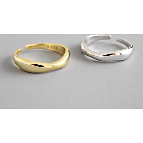 925 Sterling Silver Irregular Wave Rings Trendy Simple Geometric Handmade Jewelry for Women Couple Size 17mm Adjustable