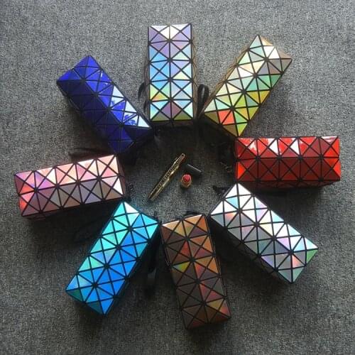 Korean geometric pattern laser material diamond lattice cosmetic bag laser color changing square cosmetic bag