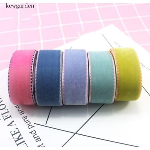 Kewgarden 25mm 1" Dotted Line Velveteen Taffeta Ribbons Handmade Tape DIY Bowknot Satin Ribbon Garment Accessories Riband 6Y/lot