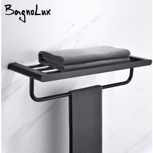 Matte Black Stainless Steel Modern Towel Bathrobe Clothes Holder Rack Double layer Kitchen Bathroom WC Accessories